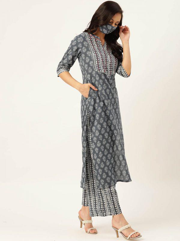 Buy INDO ERA Womens Poly Chiffon Embroidered Straight Kurta Trouser With  Dupatta Set BlueRRRRR8080XSmall at Amazonin